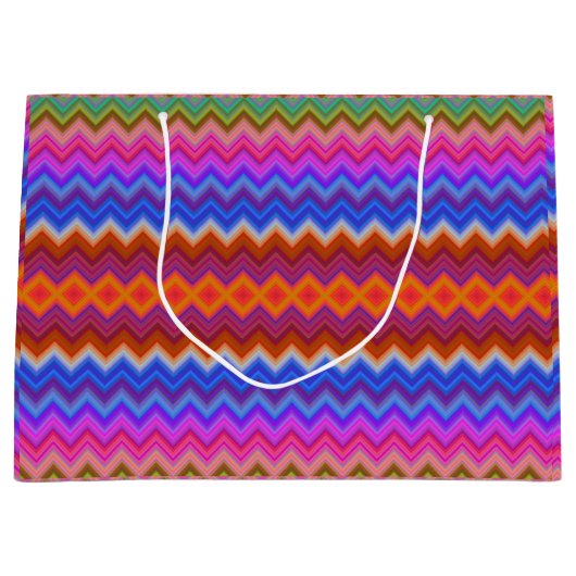 A colorful gift bag with a zigzag pattern ラージペーパーバッグ (正面)