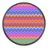 A colorful hockey puck features a vibrant zigzag アイスホッケーパック (正面)