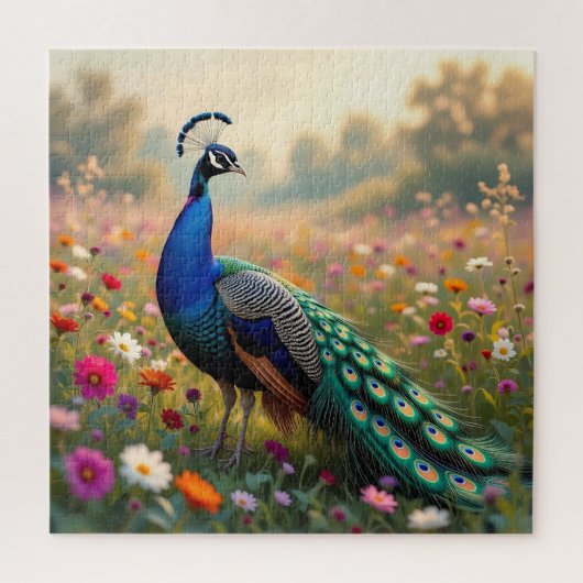 A Colorful Peacock and Flowers  ジグソーパズル (縦)