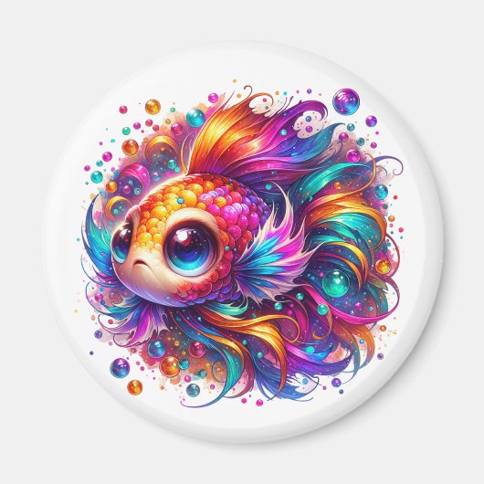 A colorfull chibi-style fish in rainbowcolors  マグネット (正面)