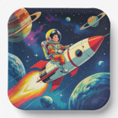 A Comic Book style Boy on a Rocket in Space ペーパープレート (正面)