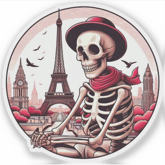 A cool artist skeleton in Paris シール (正面)