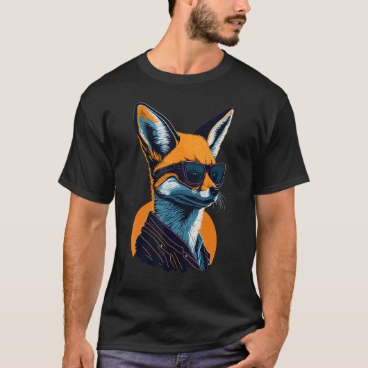 A Cool Canine in Shades Retro Graphic  Cute Fennec Tシャツ (正面)