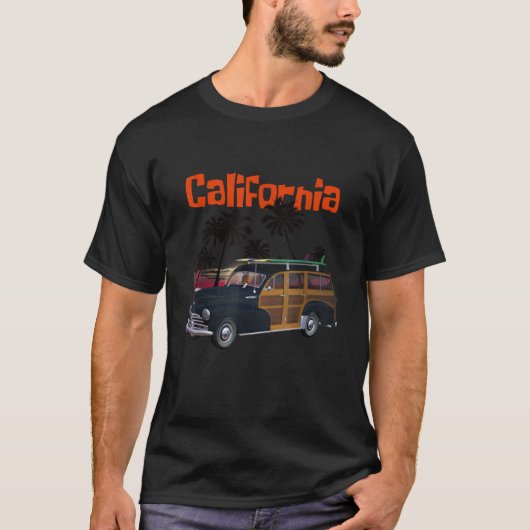 A cool classic woody style California surf wagon   Tシャツ (正面)