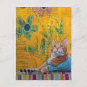 A Cool Ginger Kitty Mixed Media Collage ポストカード (正面)