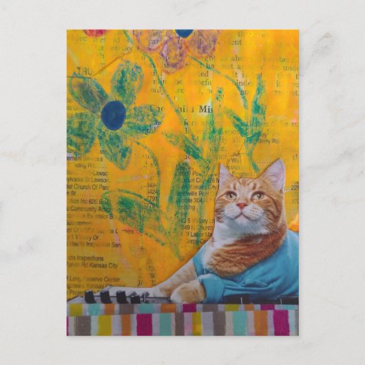 A Cool Ginger Kitty Mixed Media Collage ポストカード (正面)