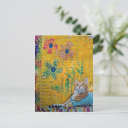 A Cool Kitty Mixed Media Collage ポストカード (スタンド正面)
