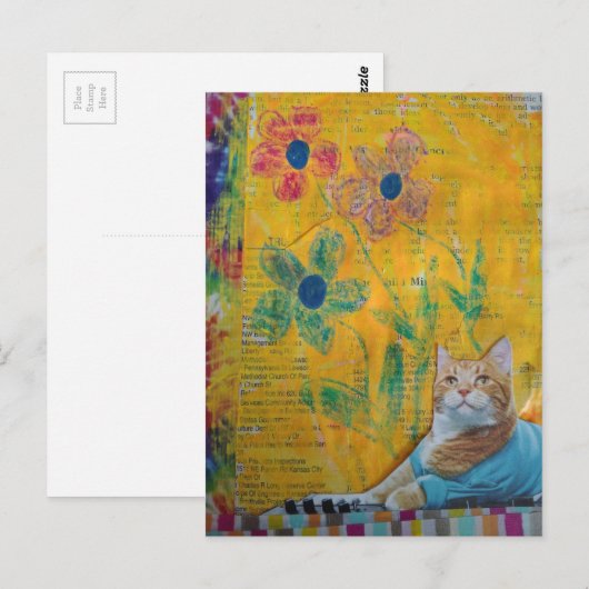 A Cool Kitty Mixed Media Collage ポストカード (正面/裏面)