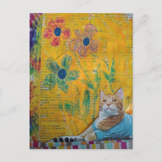 A Cool Kitty Mixed Media Collage ポストカード (正面)