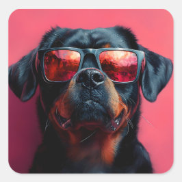 A cool rottweiler with sunglasses スクエアシール