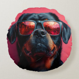 A cool rottweiler with sunglasses ラウンドクッション