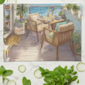 A Cosy Seaside Balcony キッチンタオル (折り畳み)
