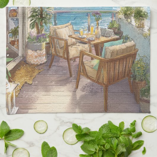 A Cosy Seaside Balcony キッチンタオル (折り畳み)