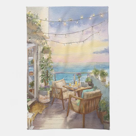 A Cosy Seaside Balcony キッチンタオル (縦)