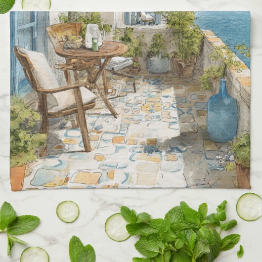A Cosy Seaside Balcony キッチンタオル (折り畳み)