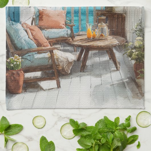 A Cosy Seaside Balcony キッチンタオル (折り畳み)
