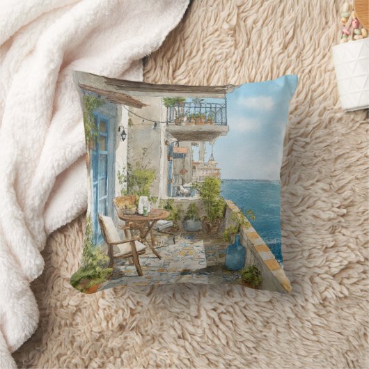 A Cosy Seaside Balcony クッション (ブランケット)