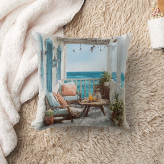 A Cosy Seaside Balcony クッション (ブランケット)