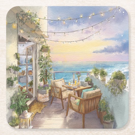 A Cosy Seaside Balcony スクエアペーパーコースター (正面)
