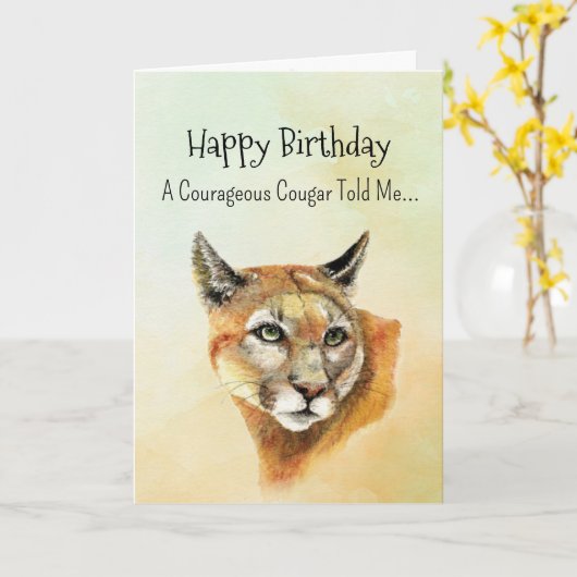 A Cougar Personality Birthday Fun Animal カード (黄色い花)
