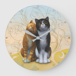 A couple of cats: love is in the air ? large clock ラージ壁時計