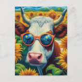 A Cow in Sunglasses in a Sunflower Field ポストカード (正面)