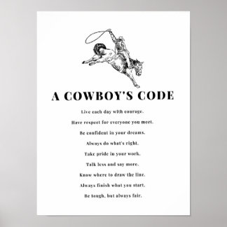 A Cowboy's Code Print, Black and White, Wild West ポスター