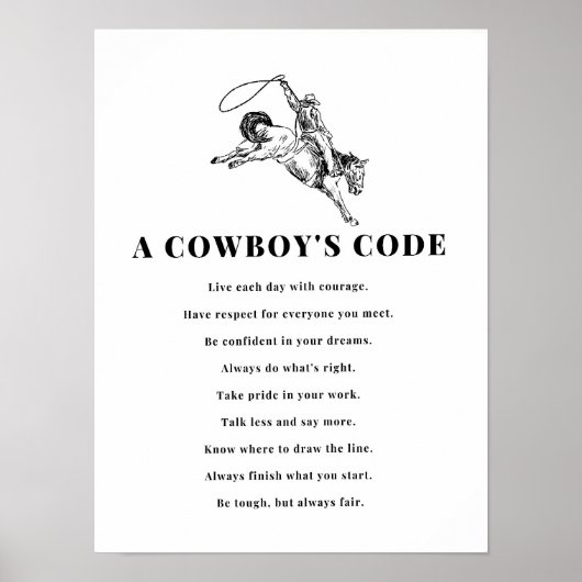 A Cowboy's Code Print, Black and White, Wild West ポスター (正面)