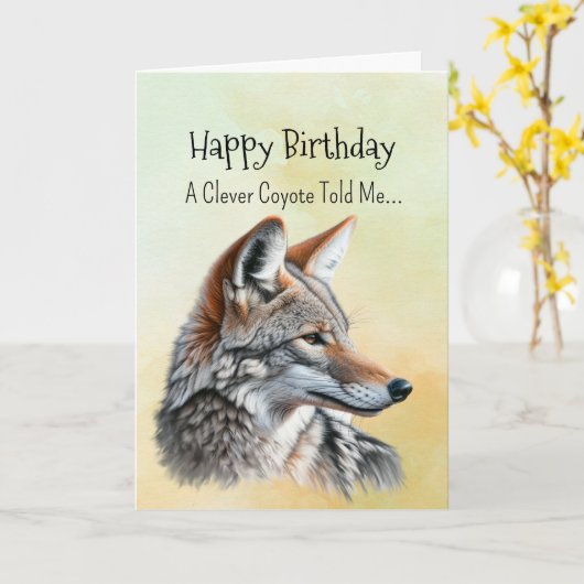 A Coyote Personality Birthday Fun Animal カード (黄色い花)