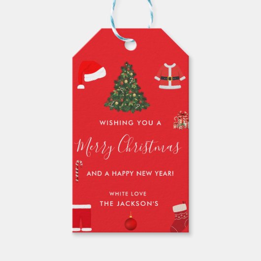 A Cozy Christmas Gathering Set on Warm Red ギフトタグ (正面)