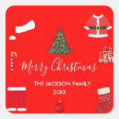 A Cozy Christmas Gathering Set on Warm Red スクエアシール (正面)