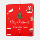 A Cozy Christmas Gathering Set on Warm Red セラミックオーナメント (左)