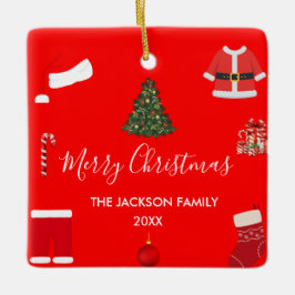 A Cozy Christmas Gathering Set on Warm Red セラミックオーナメント