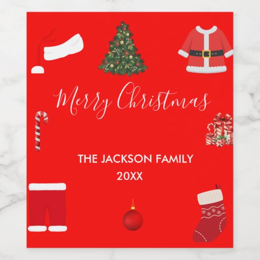 A Cozy Christmas Gathering Set on Warm Red ワインラベル (シングルラベル)