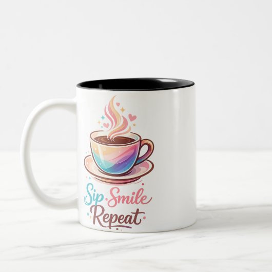 A cup of coffee to start your day with a smile ツートーンマグカップ (左)