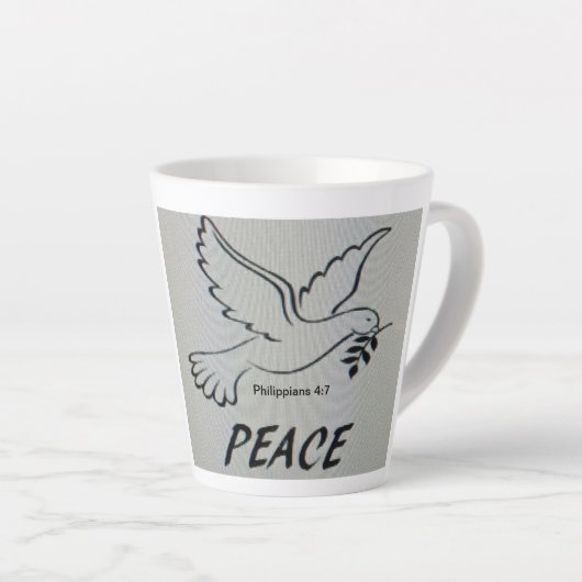 A cup with peace dove and scripture カフェラテマグ (右アングル)