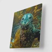 A Curious Harbor Seal Kelp Forest | Santa Barbara スクエア壁時計 (傾斜)