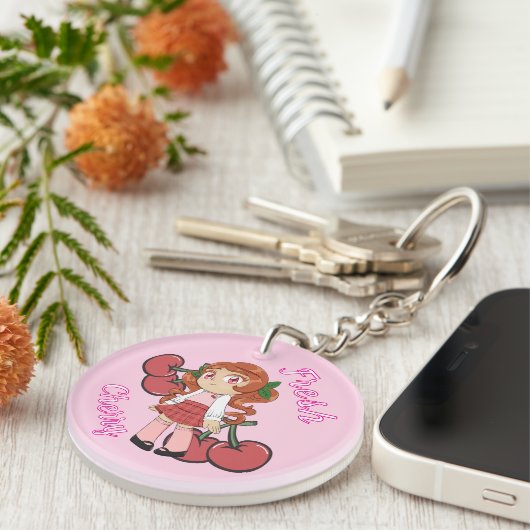 A Customized Key Chain with Cute Cherry Chibi キーホルダー (正面右)