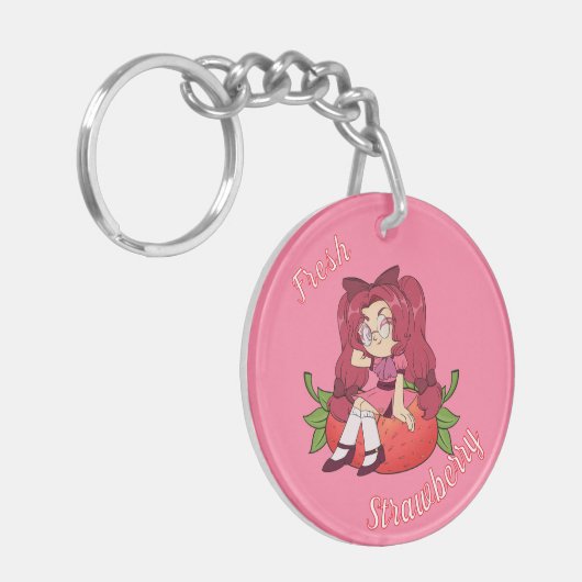 A Customized Key Chain with Cute Strawberry Chibi キーホルダー (正面左)