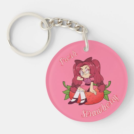 A Customized Key Chain with Cute Strawberry Chibi キーホルダー (正面)