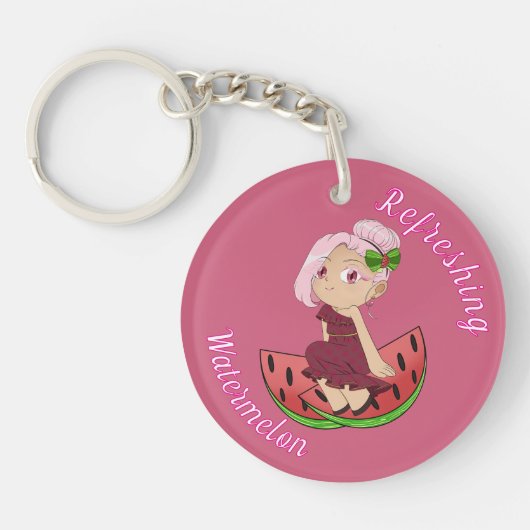 A Customized Key Chain with Cute Watermelon Chibi キーホルダー (正面)