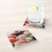 A cute and round temari sushi holiday ガラスコースター (アングル)