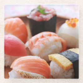 A cute and round temari sushi holiday ガラスコースター
