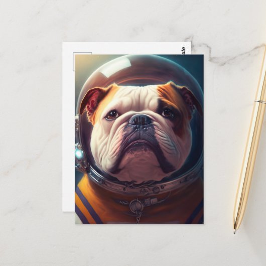 A cute astronaut Bulldog ポストカード (正面/裏面インサイチュ)