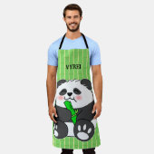 A Cute Baby Panda Eating Bamboo Stalk エプロン (着用した状態)