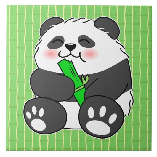 A Cute Baby Panda Eating Bamboo Stalk タイル (正面)