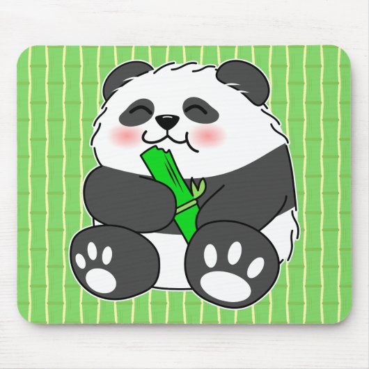 A Cute Baby Panda Eating Bamboo Stalk マウスパッド (正面)
