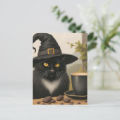 A Cute Black Witch Cat and a Coffee ポストカード (スタンド正面)
