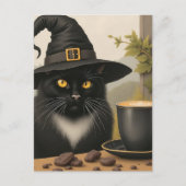 A Cute Black Witch Cat and a Coffee ポストカード (正面)