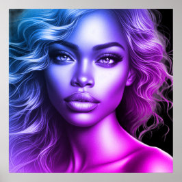 A Cute Blue and Purple Woman on a Wall ポスター